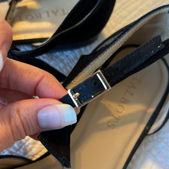 Talbots ‘Edison’ black suede ankle strap flats with bows - Picture 11 of 14